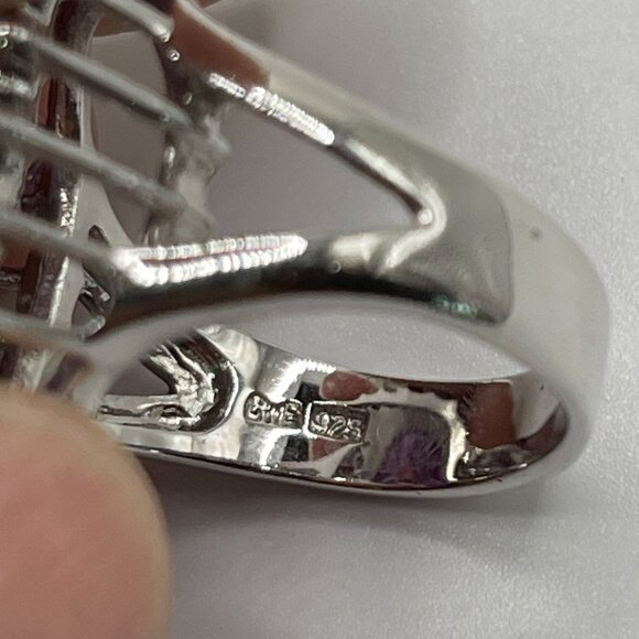 Large Oval Purple CZ & Clear Accents Sterling Silver Ring 925 Marked - Picture 3 of 11